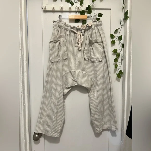 New Sz XS Free People Runyon Oversize Stripe Pant Harem Pale Blue Drawstring - Picture 4 of 9